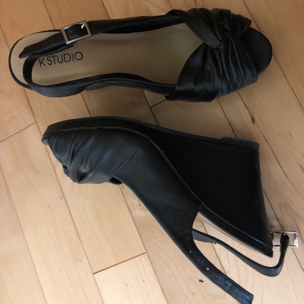 Black wedge sandals